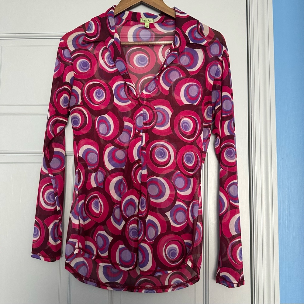 Petit Pois Red and Purple Geometric Button Down Shirt